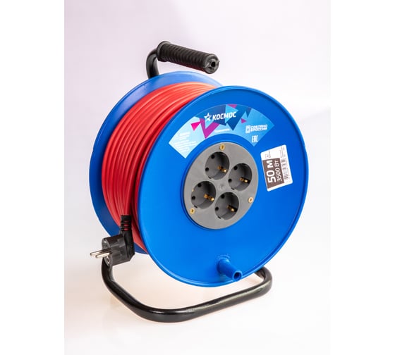 Изображение товара Удлинитель КОСМОС (катушка) 16А 4 гнезда ПВС 3х1,5 (50м) с заземлением УХз16 YKKsm50m-4g-Z(16A)