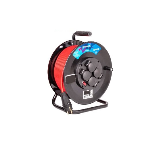 Изображение товара Удлинитель КОСМОС (катушка) 16А 4 гнезда ПВС 3х2,5 (30м) IP54 с заземлением УХз16 YKKsm30m-4g-Z(2,5)IP