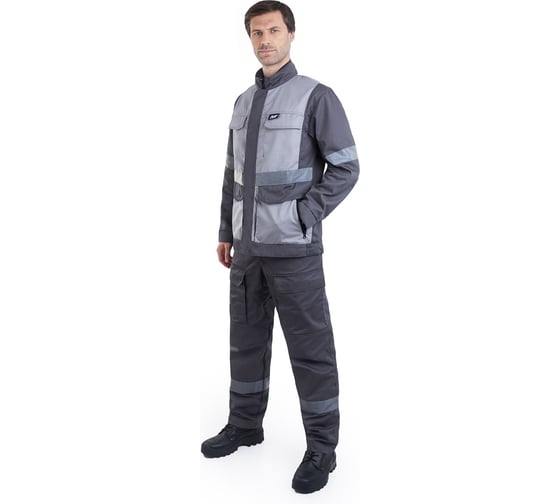 Изображение товара Костюм ИТР NEW ENERGY Антарес с полукомбинезоном, смесовая, серый/темно-серый,р-р 56-58 рост 170-176 4610097089794