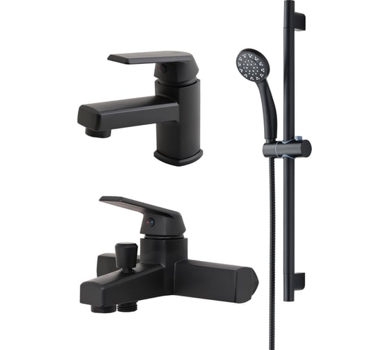 Изображение товара Комплект смесителей с душевым гарнитуром OneLife черный матовый P02-511b