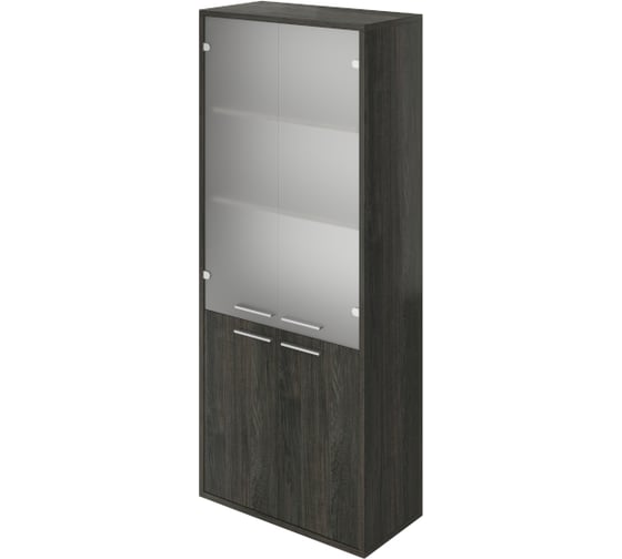 Изображение товара Шкаф Монолит Дублин высокий (800x400x1980) (ДБ24+ДБ27_2+ДБ45С_2+ДБ48_2) стекло сатин Дерево карбон12 ДБ42.12