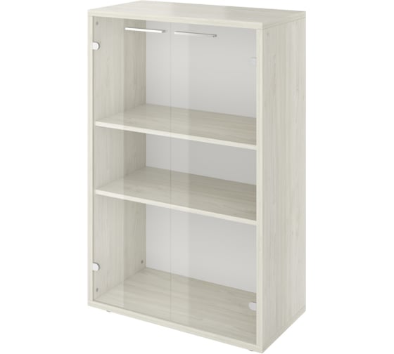 Изображение товара Шкаф Монолит Дублин низкий (800x400x1250) (ДБ23+ДБ45П_2+ДБ48_2) стекло прозрачное Скандинавское дерево белое38 ДБ53.38