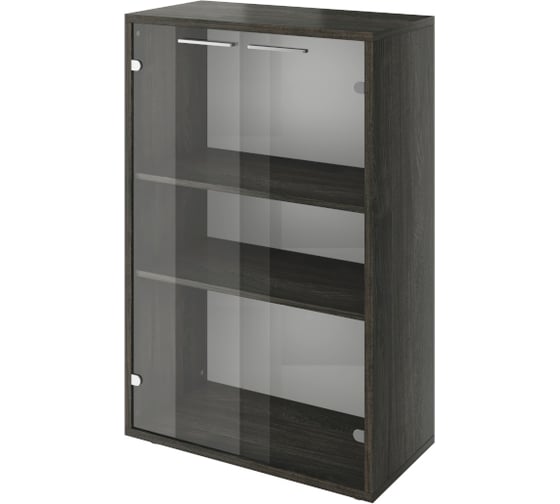Изображение товара Шкаф Монолит Дублин низкий (800x400x1250) (ДБ23+ДБ45П_2+ДБ48_2) стекло прозрачное Дерево карбон12 ДБ53.12