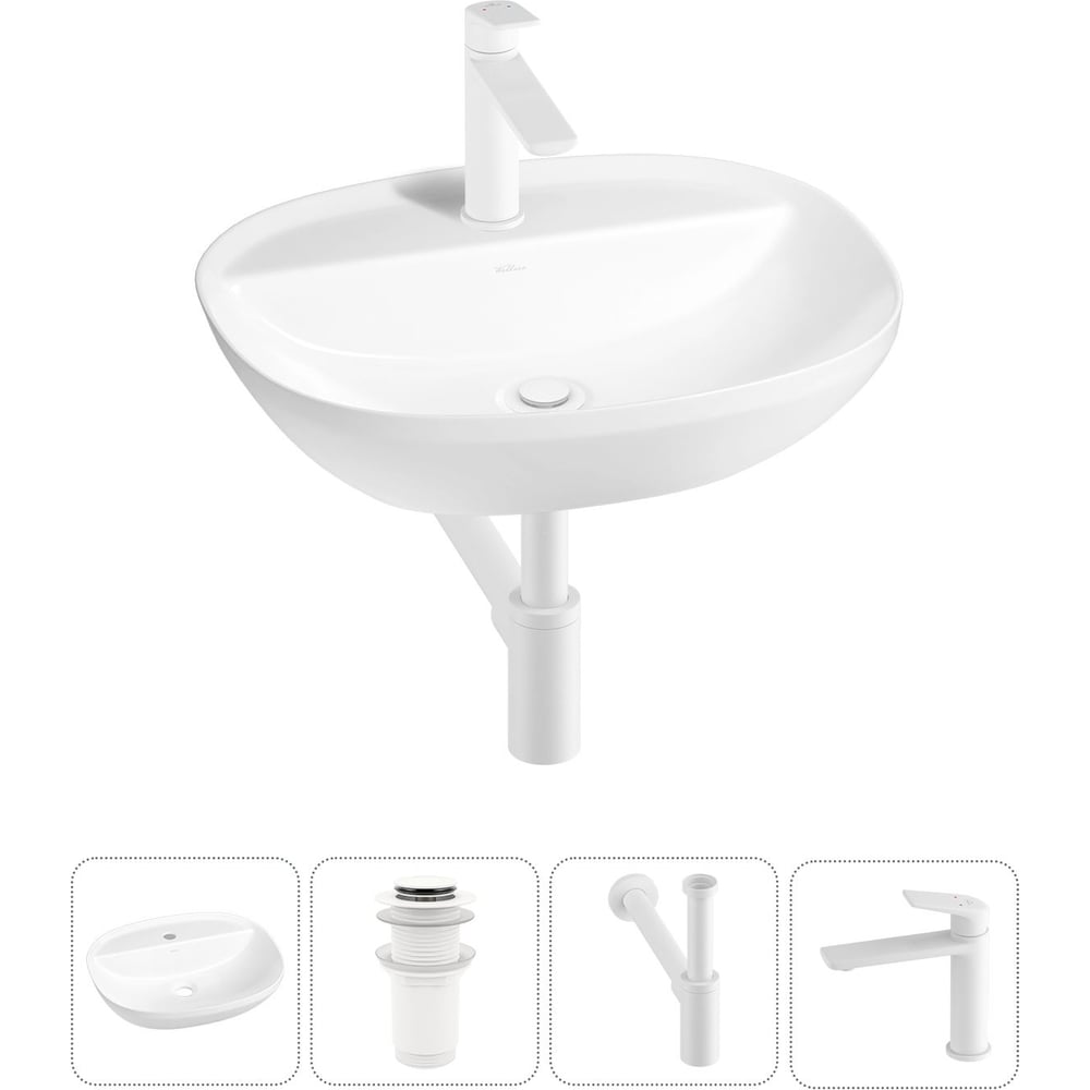 Изображение товара Набор Wellsee 4 в 1 Cute Twin R накладная раковина 50x42 см с смесителем