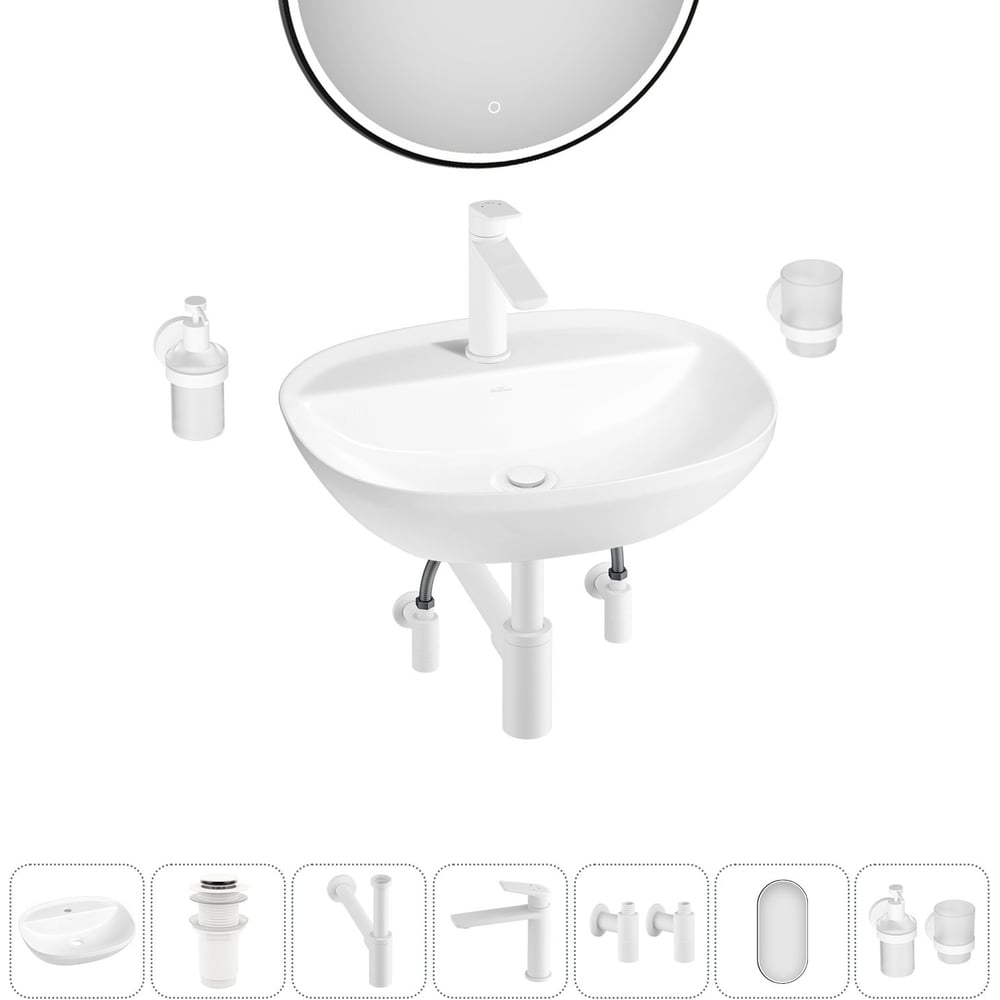 Изображение товара Набор Wellsee 7 в 1 Cute Twin R накладная раковина комплект современный белый фарфор