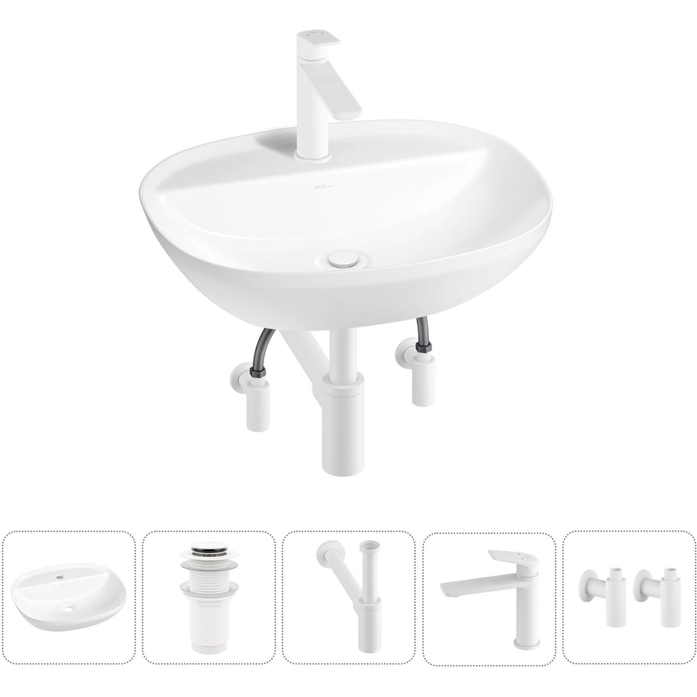 Изображение товара Набор Wellsee 5 в 1 Cute Twin R раковина и смеситель для ванной белый