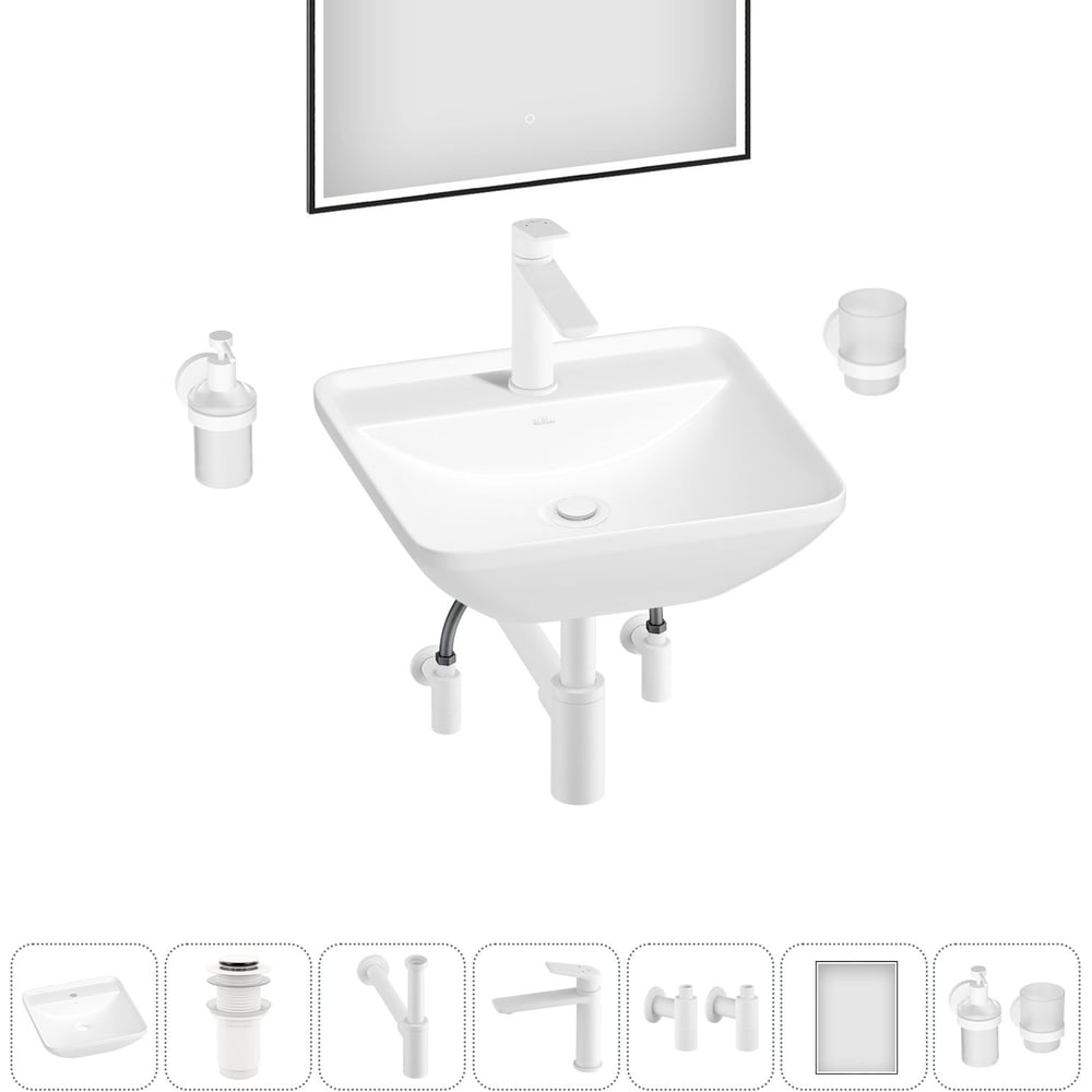 Изображение товара Набор для ванной комнаты Wellsee 7 в 1 Cute Twin S накладная раковина 43x43 см