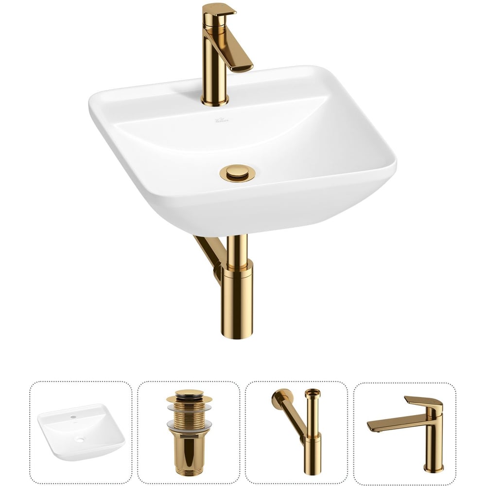 Изображение товара Набор для ванной Wellsee 4 в 1 Cute Twin S квадратная раковина и смеситель