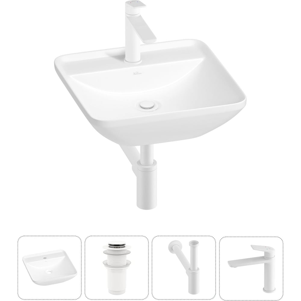 Изображение товара Набор раковина + смеситель Wellsee 4 в 1 Cute Twin S белый накладной 43x43 см