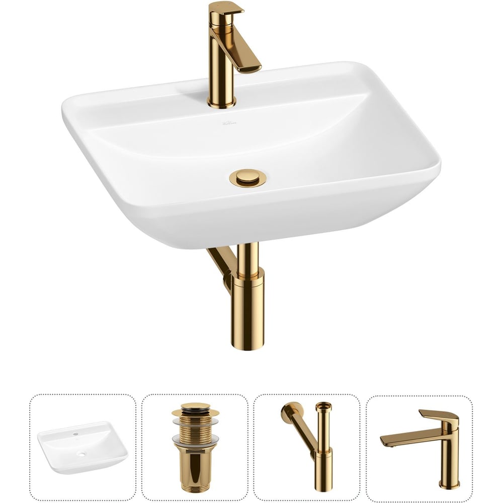 Изображение товара Набор раковина с смесителем Wellsee 4 в 1 Cute Twin S 55х42 см белый фарфор