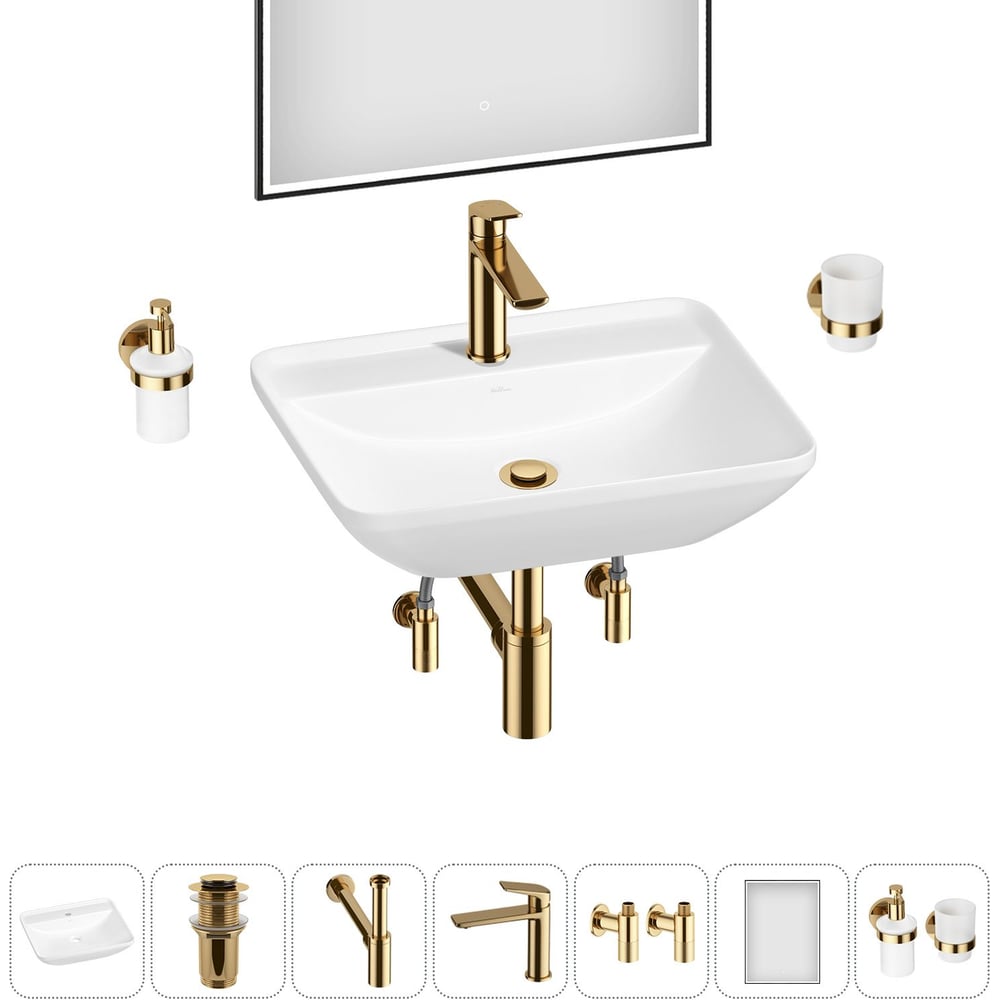 Изображение товара Набор Wellsee 7 в 1 Cute Twin S накладная раковина с смесителем и аксессуарами