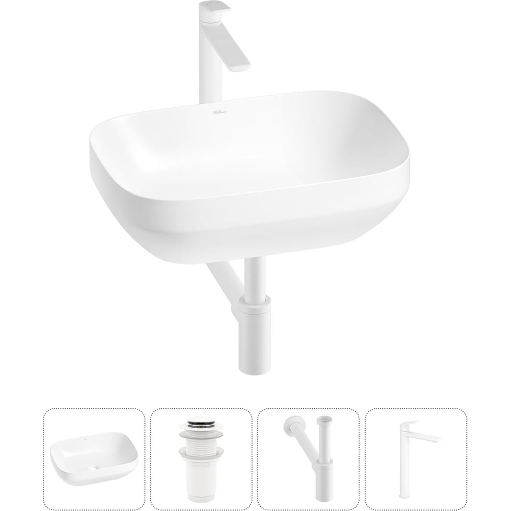Изображение товара Набор Wellsee 4 в 1 Air Gap S раковина накладная 50x35 см белый фарфор