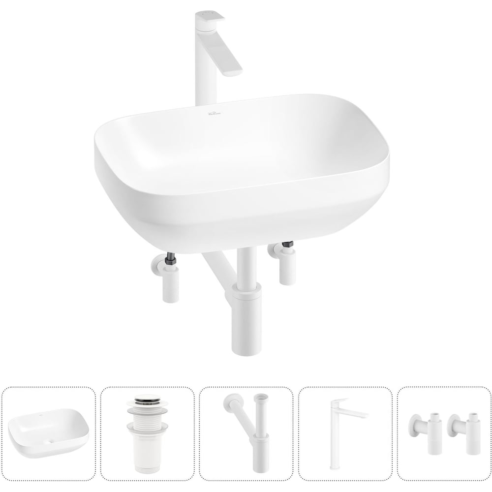 Изображение товара Набор Wellsee 5 в 1 Air Gap S накладная раковина 50x35 см белая фарфор