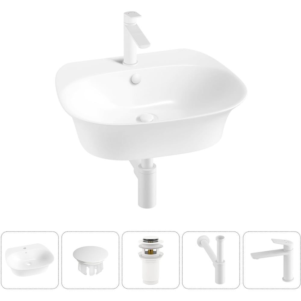 Изображение товара Набор Wellsee 5 в 1 Excellence Pro раковина смеситель сливной клапан белый