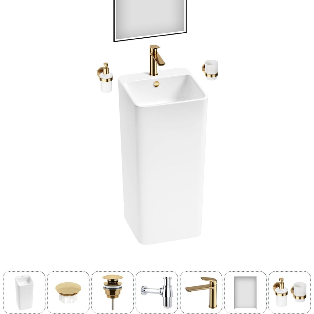 Изображение товара Набор Wellsee 7 в 1 Callipy Art напольная раковина 40x40x84,5 см