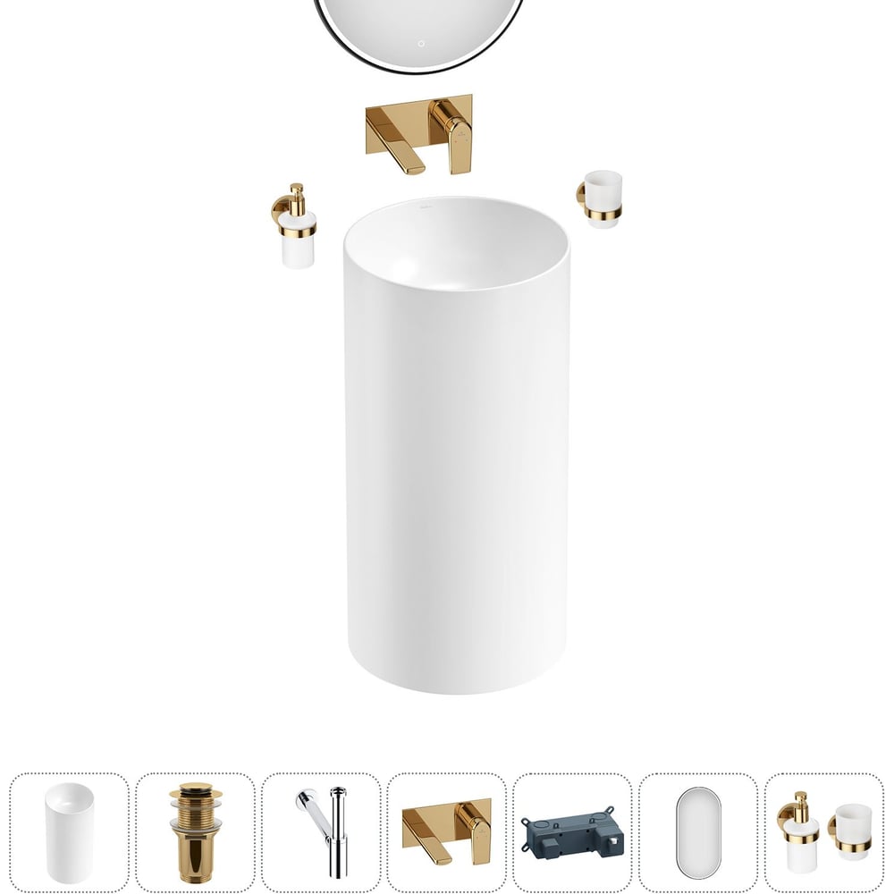 Изображение товара Напольная раковина Wellsee Callipy Art 42x42x84 см с комплектом