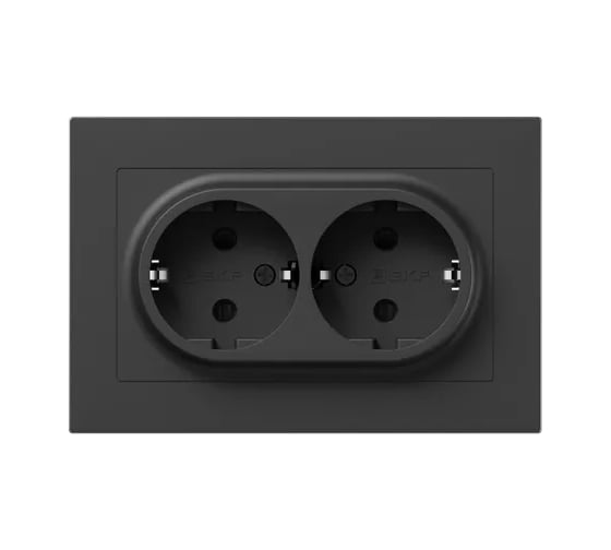 Изображение товара Механизм розетки двойной EKF 16А, с заземлением, со шторками, с рамкой, чёрный Эпика UP1-SOB-211