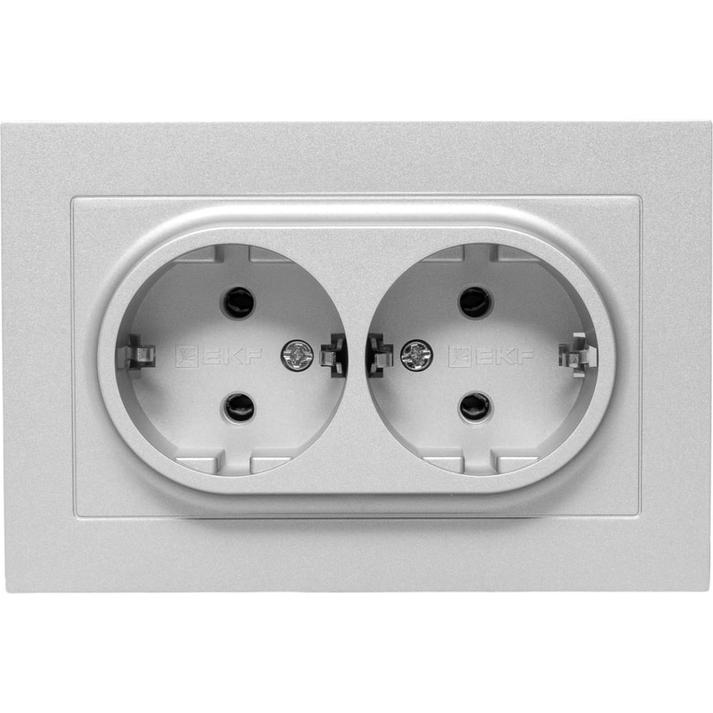 Изображение товара Двойная силовая розетка EKF 16А с заземлением и рамкой, алюминий, серия Эпика UP1-SOA-210