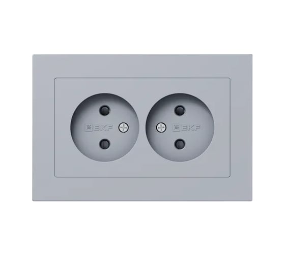 Изображение товара Механизм розетки двойной EKF 16А, без заземления, со шторками, с рамкой, алюминий Эпика UP1-SOA-201