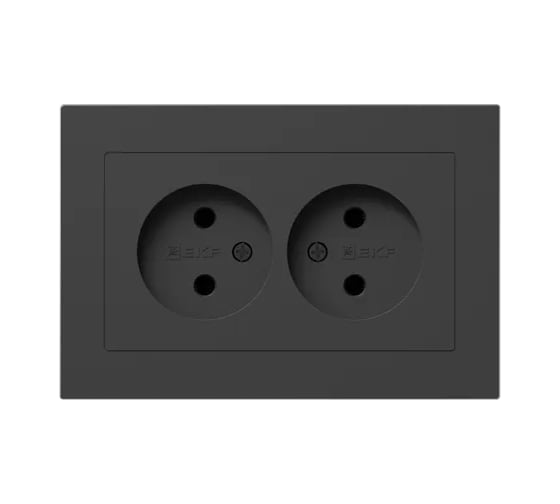 Изображение товара Механизм розетки двойной EKF 16А, без заземления, без шторок, с рамкой, чёрный Эпика UP1-SOB-200