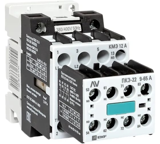 Изображение товара Комплект EKF КМЭ 12А 1NO 400В с дополнительными контактами 2НО+2НЗ АС AVERES ctr-s-12-10-400-av-22