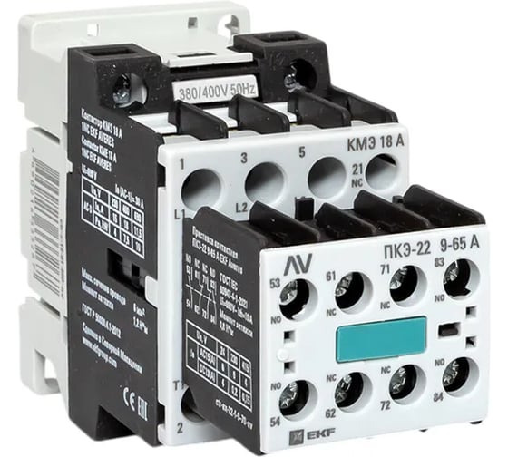 Изображение товара Комплект EKF КМЭ 18А 1NO 400В АС с дополнительными контактами 2НО+2НЗ AVERES ctr-s-18-10-400-av-22