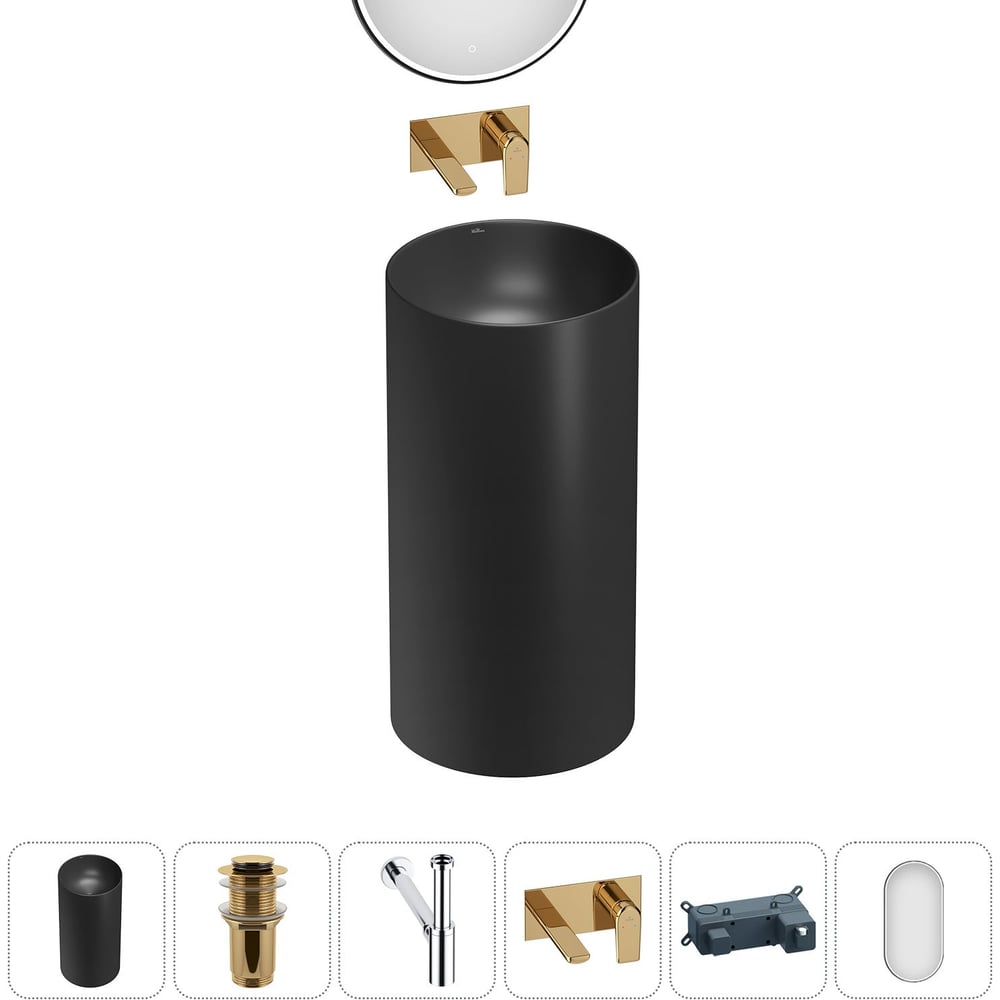 Изображение товара Напольная раковина Wellsee 5 в 1 Callipy Art черная 42x42x84 см