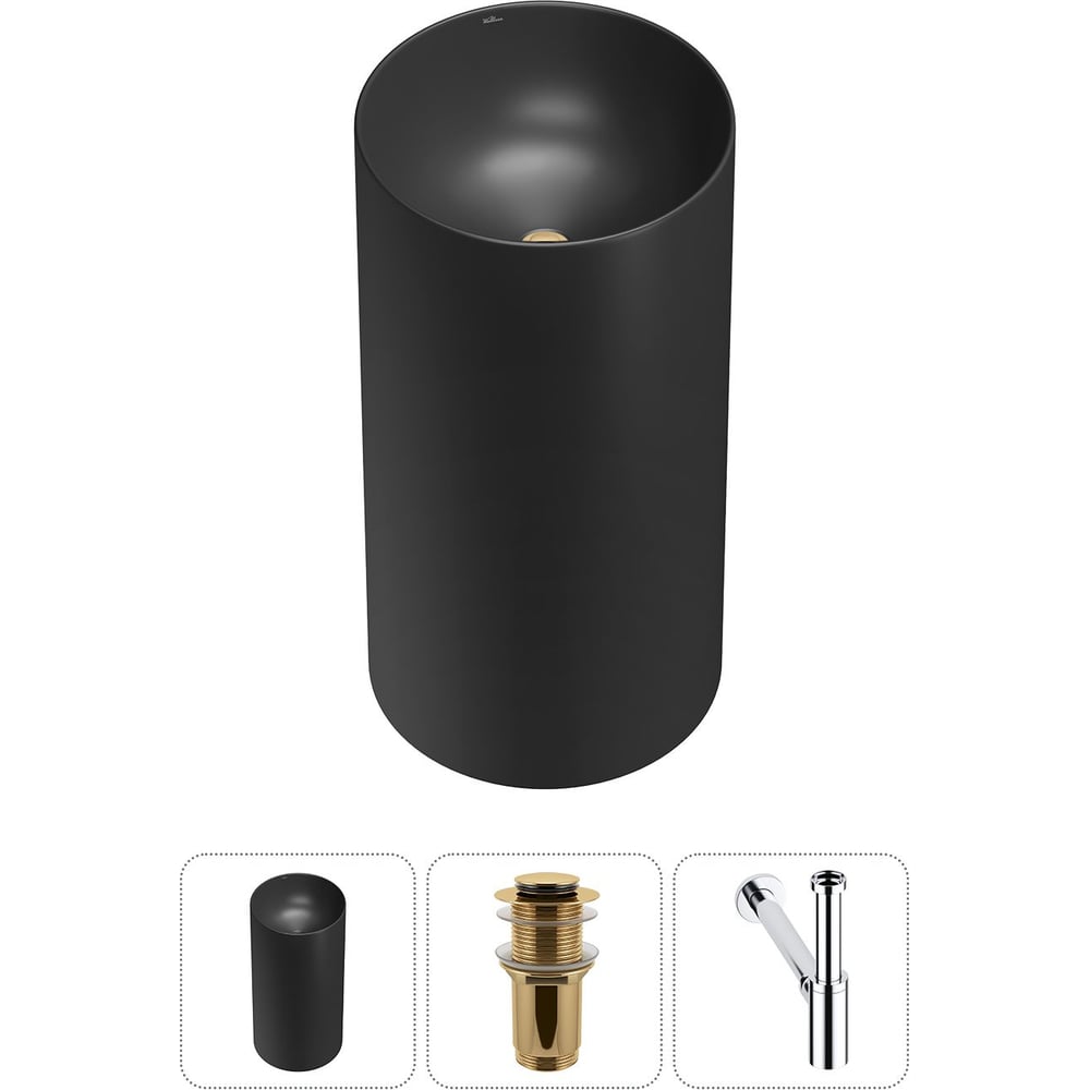 Изображение товара Напольная раковина Wellsee 3 в 1 Callipy Art матовая черная 42x42x84 см