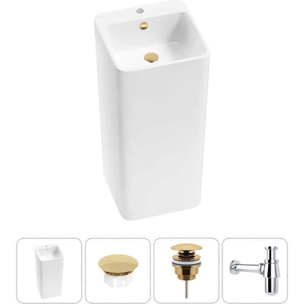 Изображение товара Набор Wellsee 4 в 1 Callipy Art напольная раковина 40x40x85 см глянцевый белый