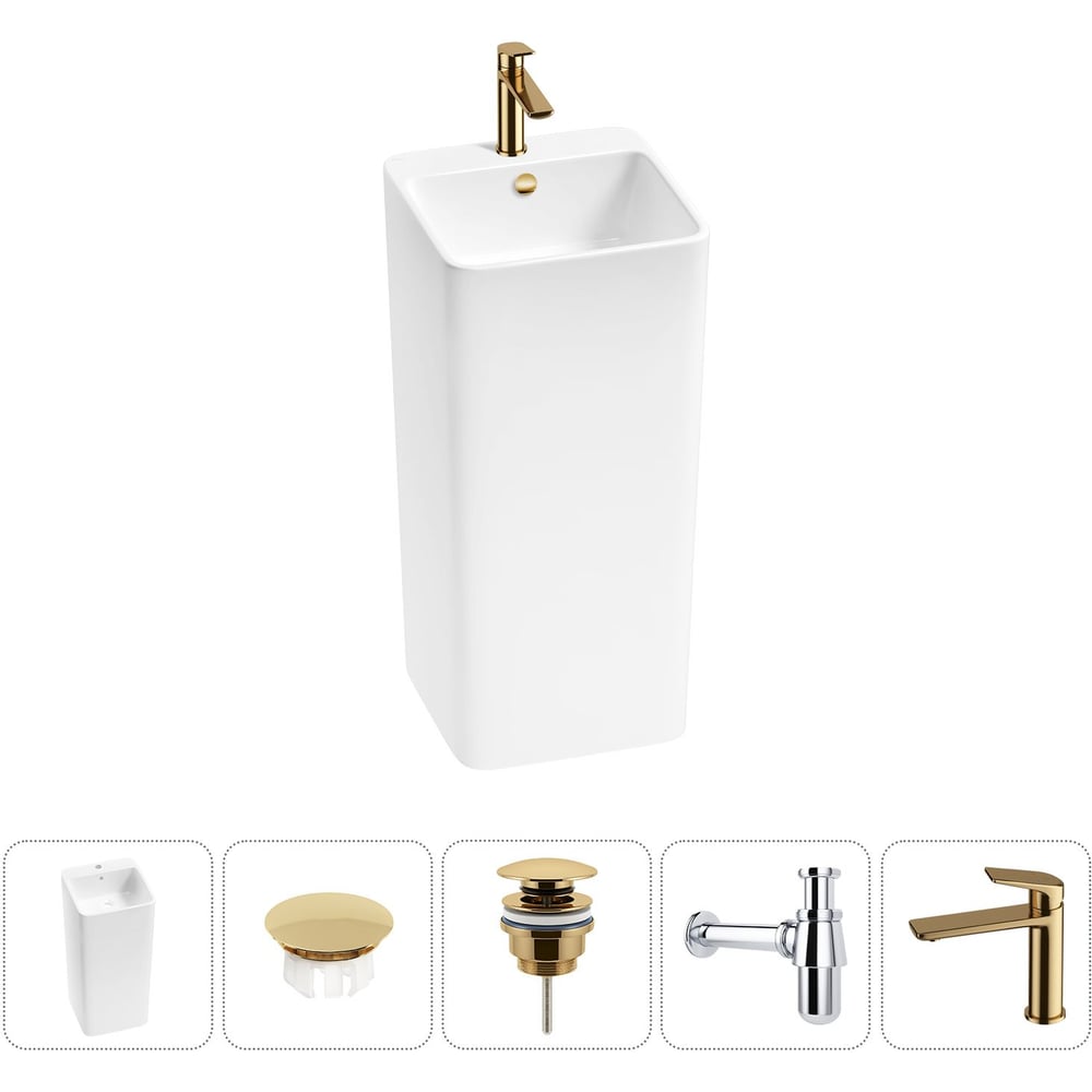 Изображение товара Набор Wellsee 5 в 1 Callipy Art напольная раковина 40x40x85 см белая