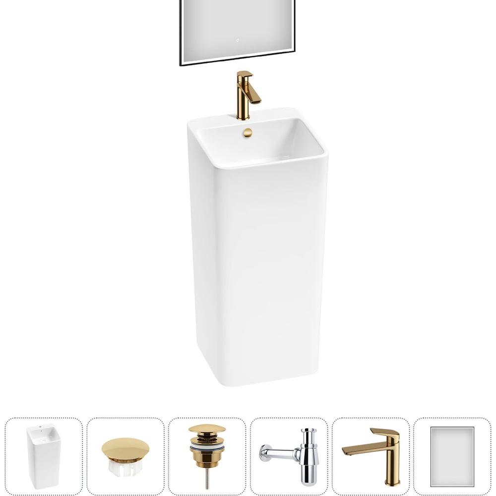 Изображение товара Набор напольная раковина Wellsee 6 в 1 Callipy Art из фарфора 40x40 см с смесителем