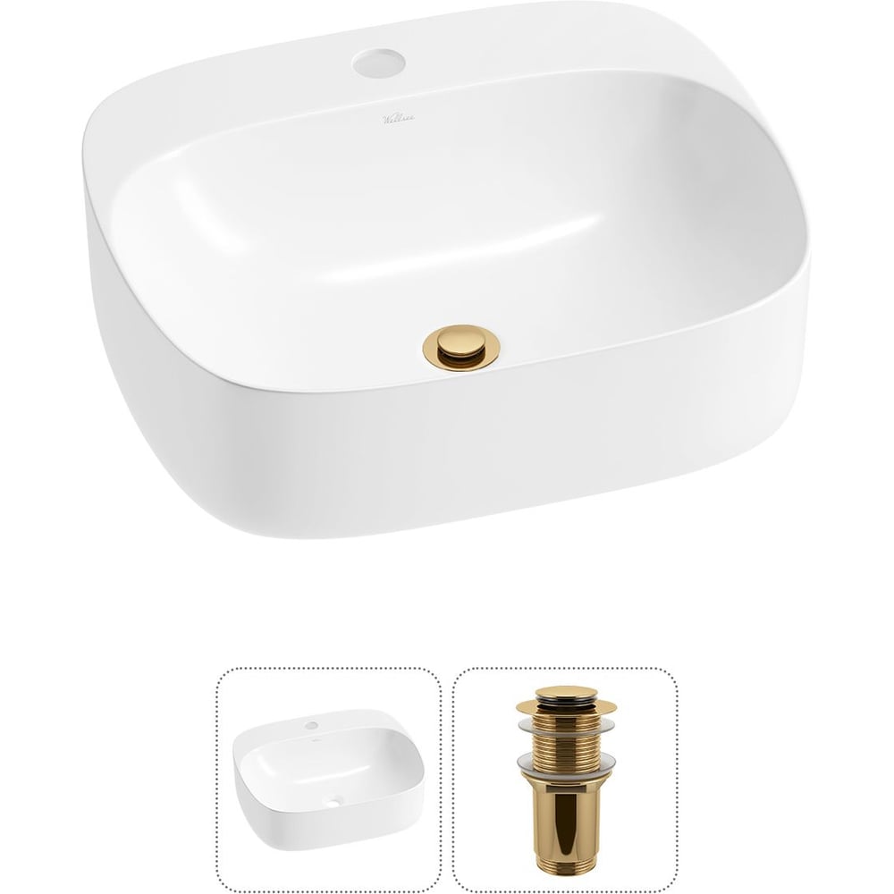Изображение товара Набор Wellsee 2 в 1 Ideal накладная раковина 50x42 см белая с золотыми аксессуарами