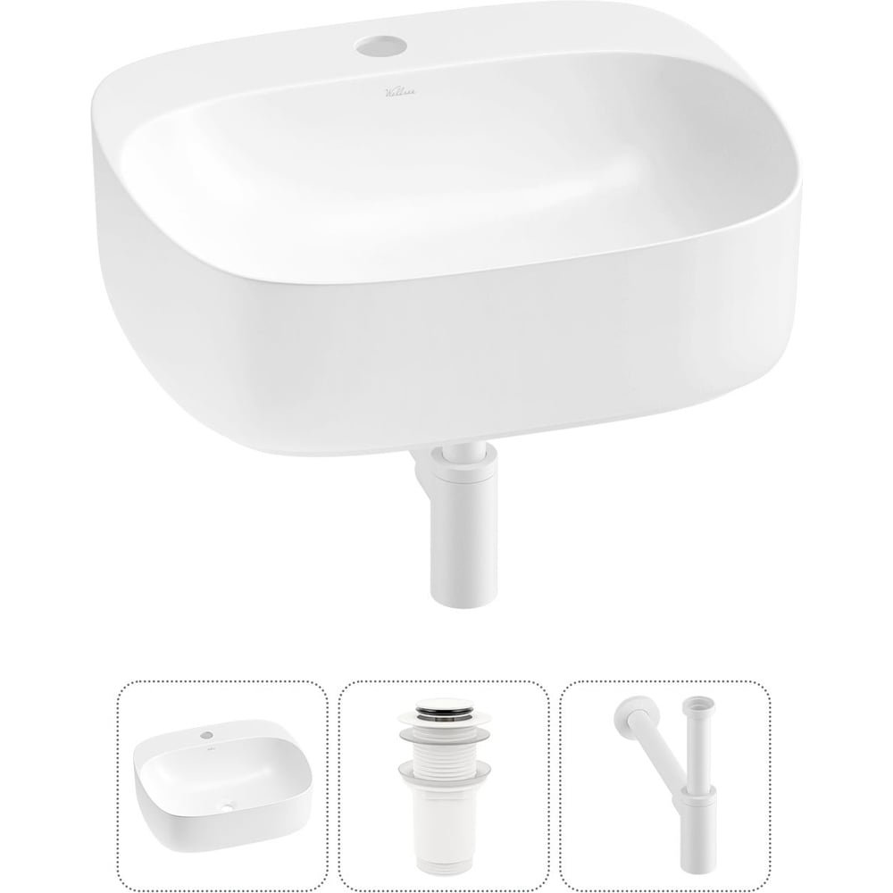 Изображение товара Набор накладной раковины Wellsee 3 в 1 Ideal 50x42 см матовый белый фарфор