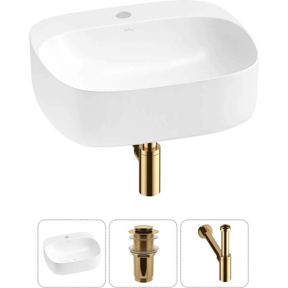 Изображение товара Накладная раковина Wellsee 3 в 1 Ideal 50x42 см с золотым аксессуаром