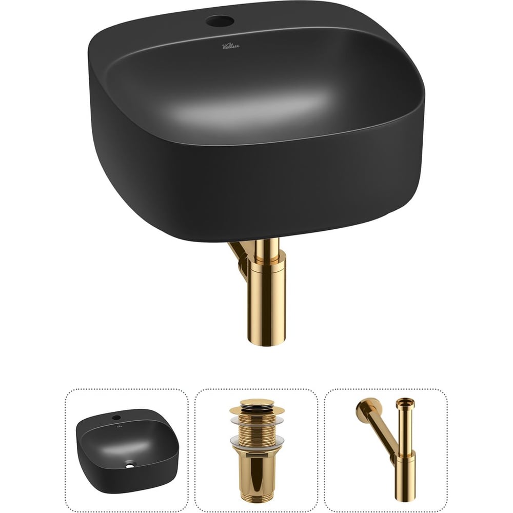 Изображение товара Набор Wellsee 3 в 1 Ideal накладная раковина 42x42 см матовый черный