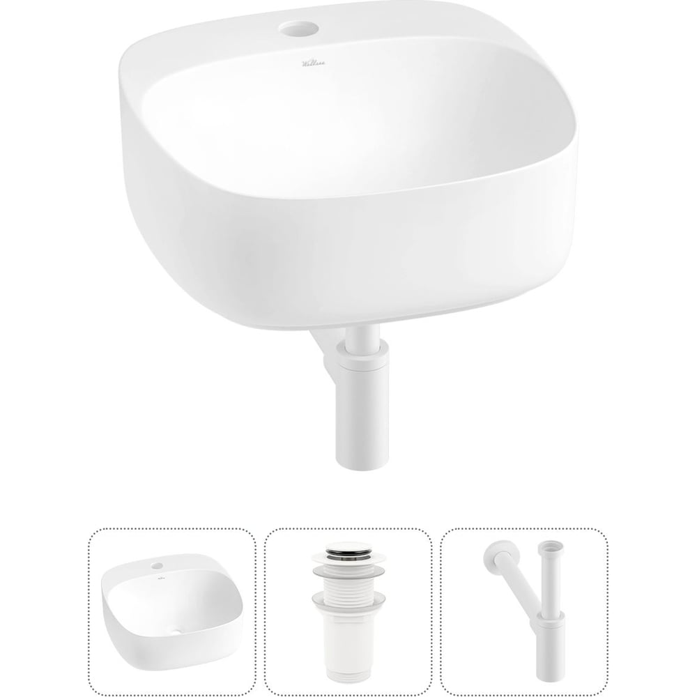 Изображение товара Набор Wellsee 3 в 1 Ideal накладная раковина 42x42 см белая фарфоровая