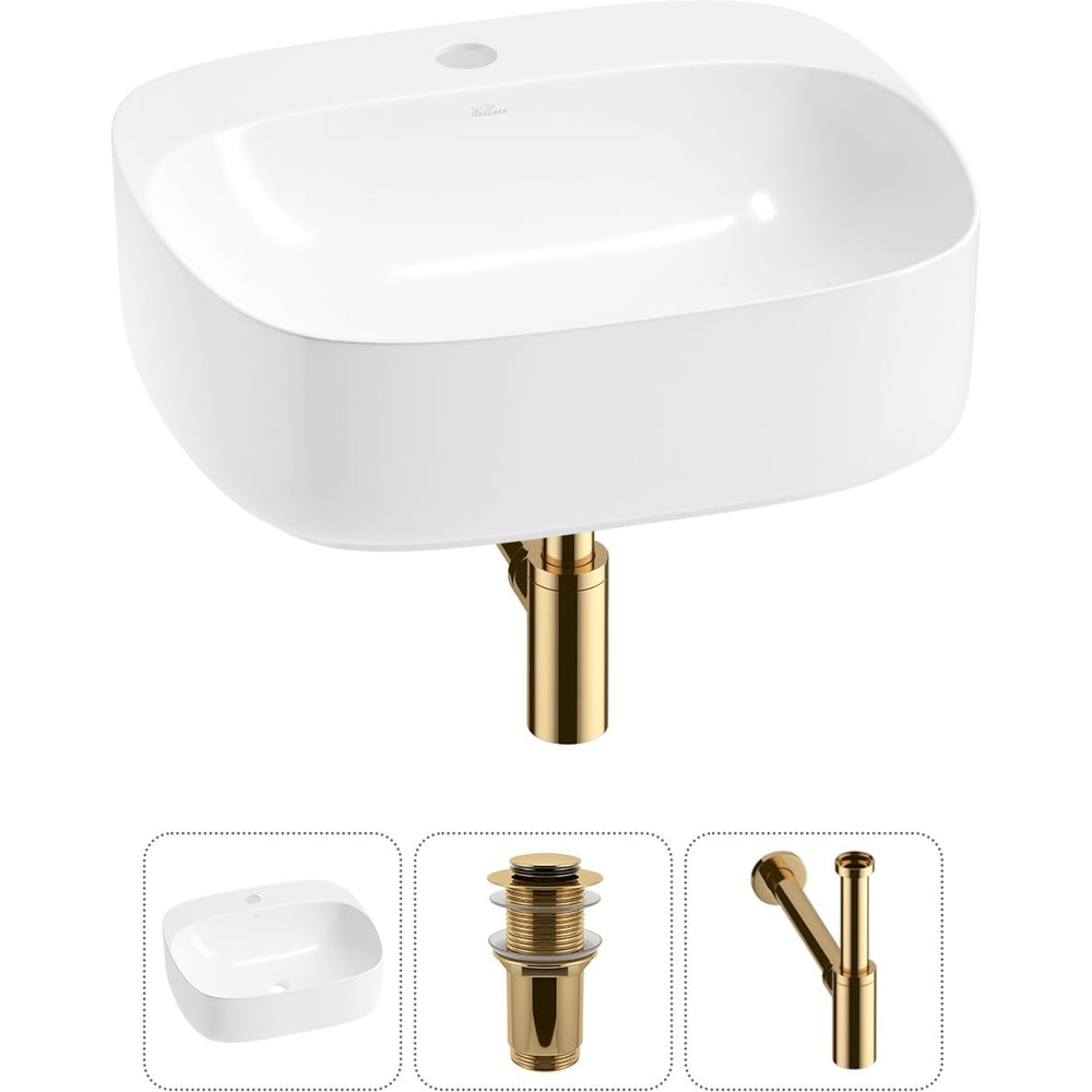 Изображение товара Набор Wellsee 3 в 1 Ideal накладная раковина 50x42 см с донным клапаном