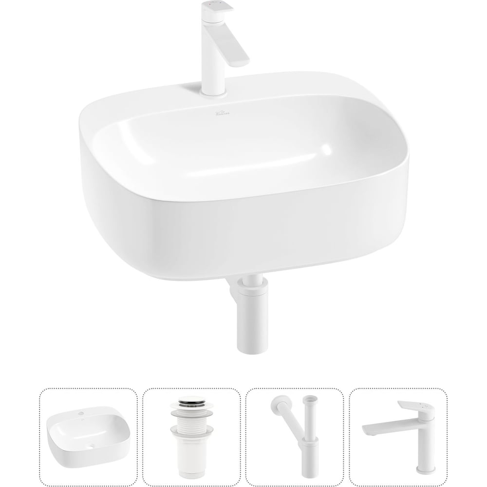 Изображение товара Набор Wellsee 4 в 1 Ideal накладная раковина 50x42 см с смесителем и сифоном