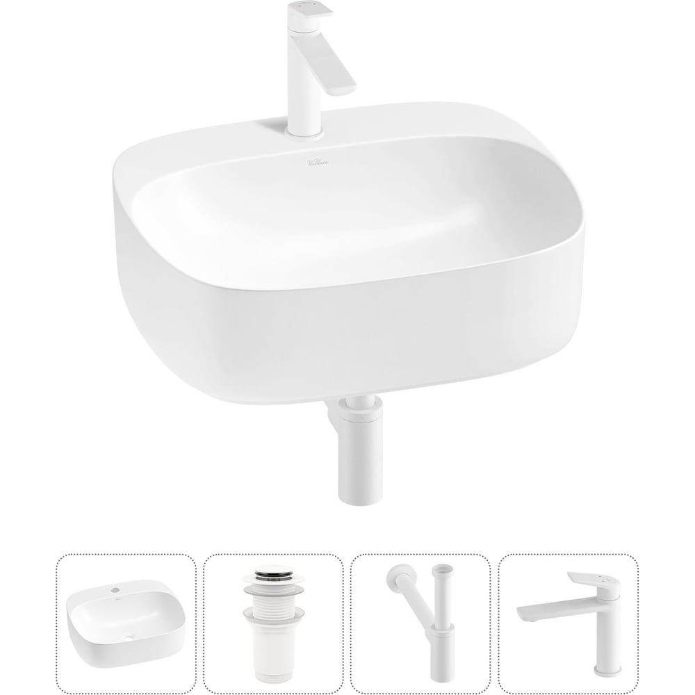 Изображение товара Набор Wellsee 4 в 1 Ideal накладная раковина и смеситель для ванной