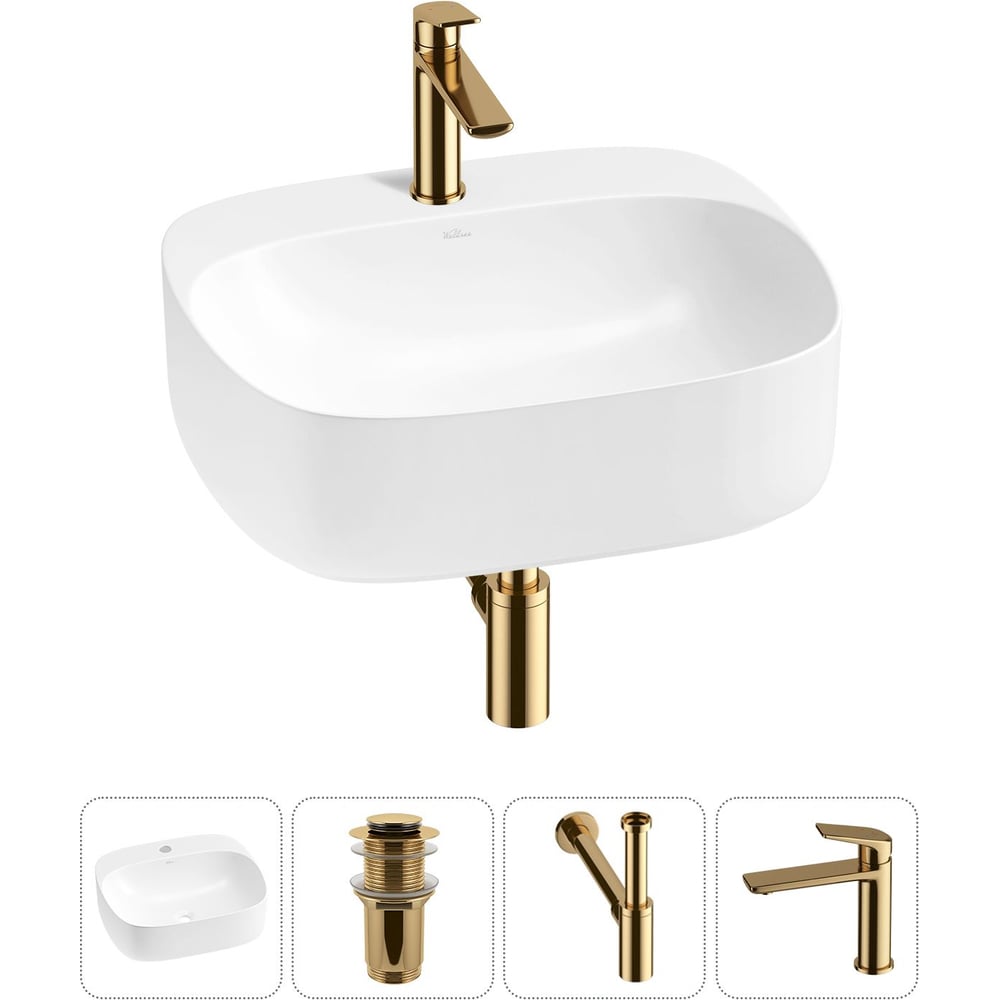 Изображение товара Набор для ванной Wellsee 4 в 1 Ideal накладная раковина 50x42 см с смесителем и сифоном