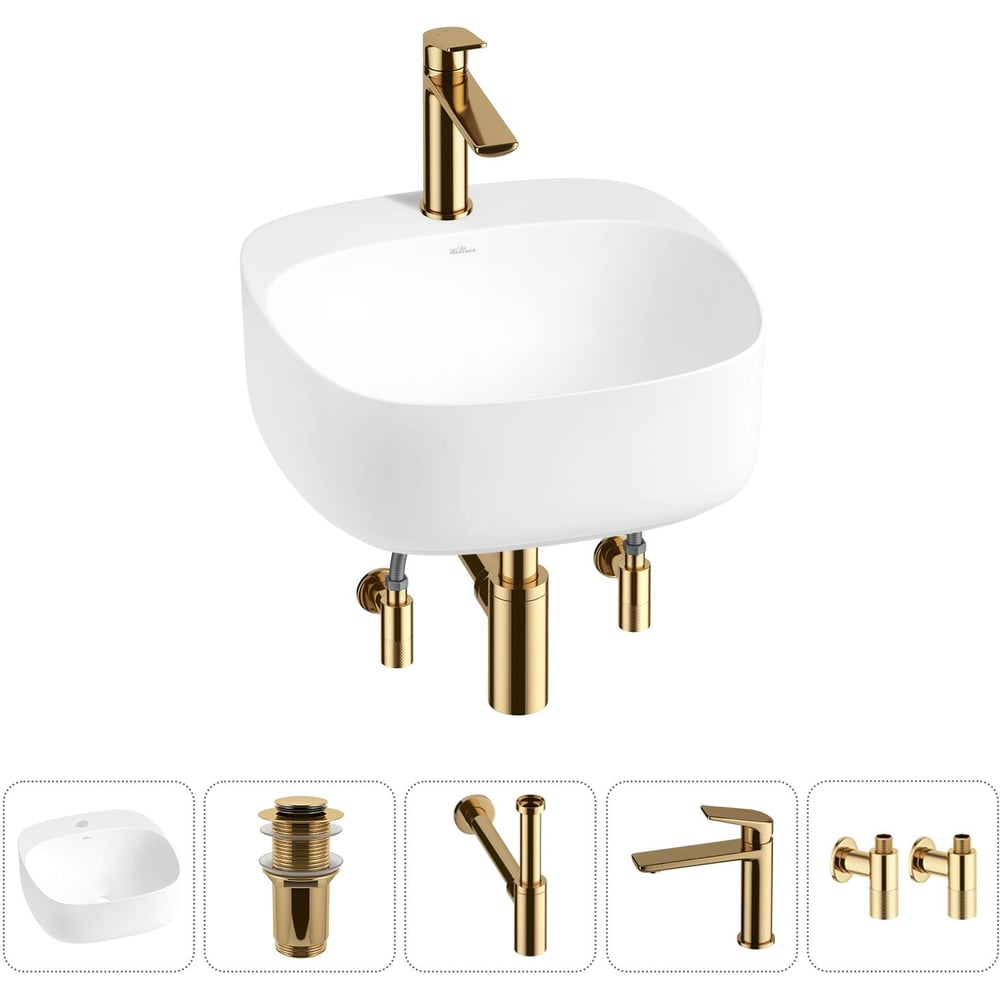 Изображение товара Набор раковина Wellsee 5 в 1 Ideal квадратно современная белая из фарфора