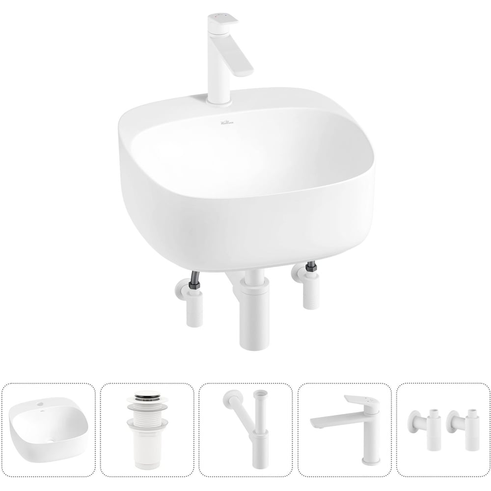 Изображение товара Набор для умывальника Wellsee 5 в 1 Ideal белый современный фарфор