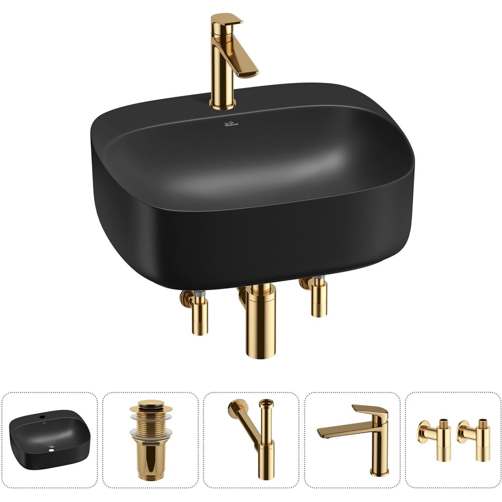 Изображение товара Набор Wellsee 5 в 1 Ideal накладная раковина с смесителем черная