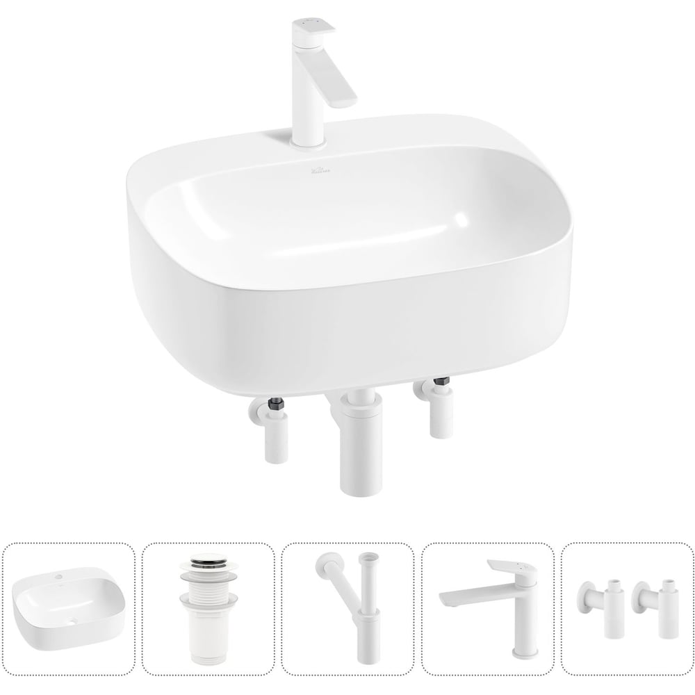 Изображение товара Набор Wellsee 5 в 1 Ideal накладная раковина 50x42 см с комплектом