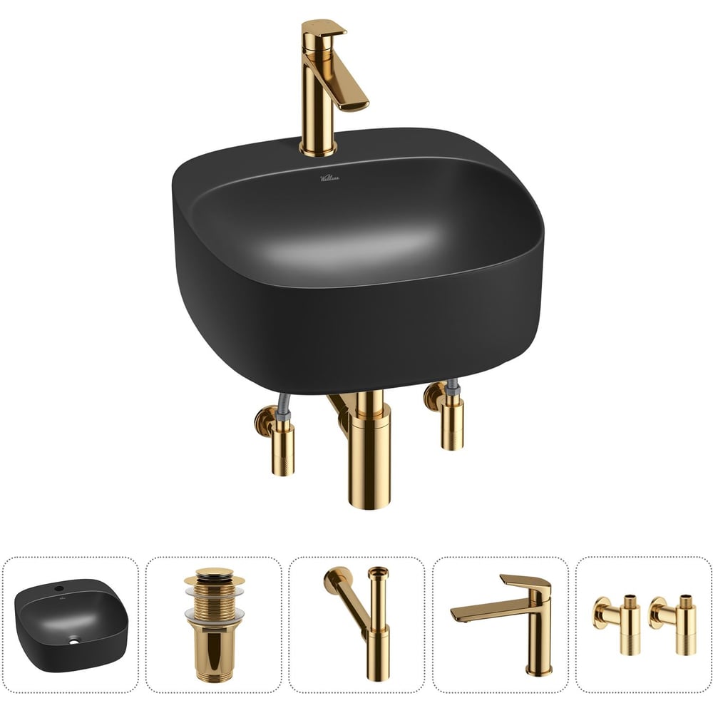 Изображение товара Набор для ванной Wellsee 5 в 1 Ideal черный с матовой поверхностью