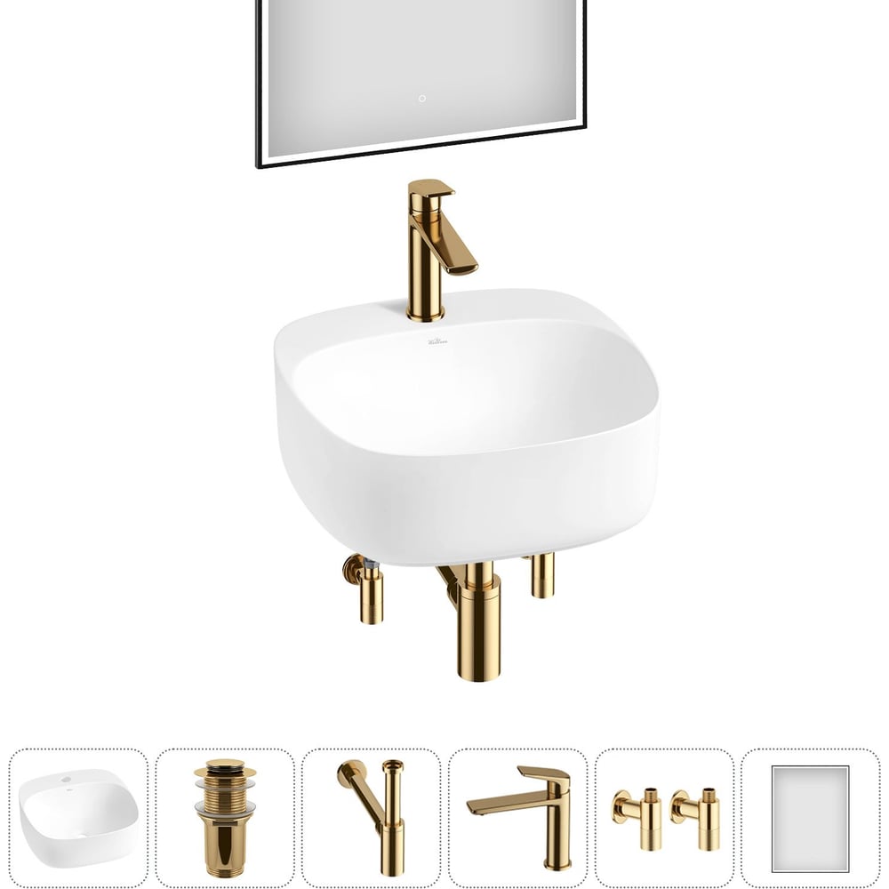 Изображение товара Набор для ванной комнаты Wellsee 6 в 1 Ideal накладная раковина и комплект аксессуаров