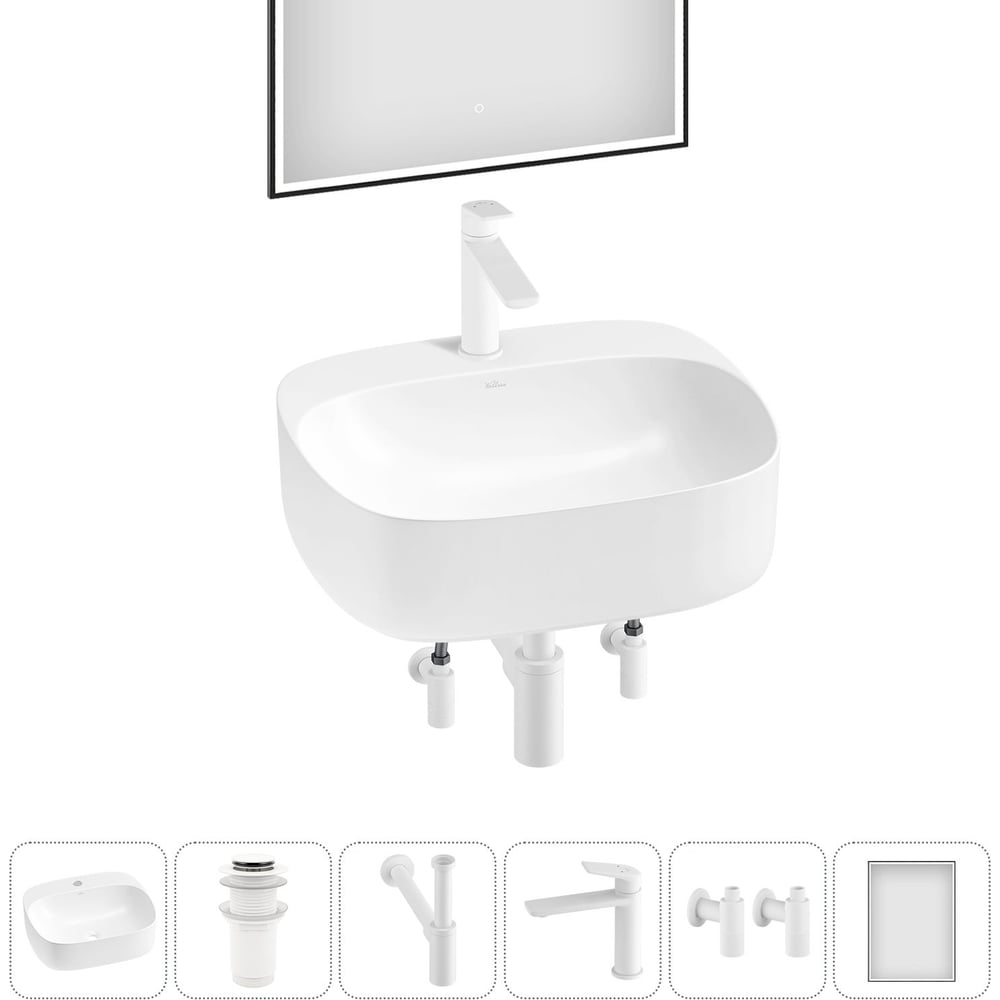 Изображение товара Набор Wellsee 6 в 1 Ideal раковина для ванной с смесителем и сифоном белый