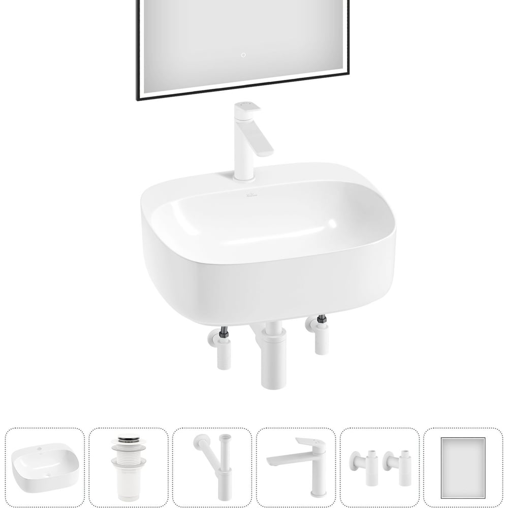 Изображение товара Набор Wellsee 6 в 1 Ideal накладная раковина 50x42 см с смесителем и комплектом