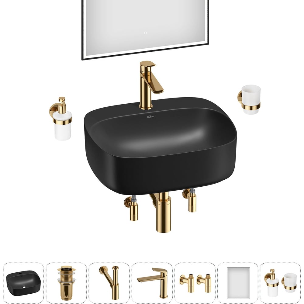 Изображение товара Набор Wellsee 7 в 1 Ideal накладная раковина 50x42 см черная водаотталкивающая
