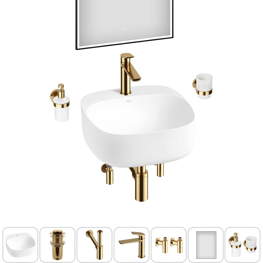 Изображение товара Набор Wellsee 7 в 1 Ideal накладная раковина 42x42 см комплект